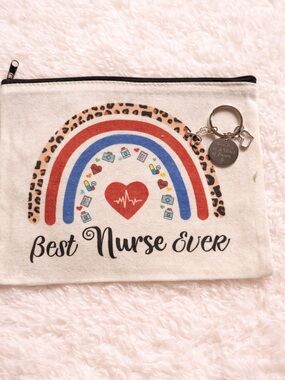 Best Nurse Ever Canvas Pouch - Red, Blue & Leopard Accent